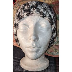 Crochet Beanie Variegated Black/ Grays/ White Size Small